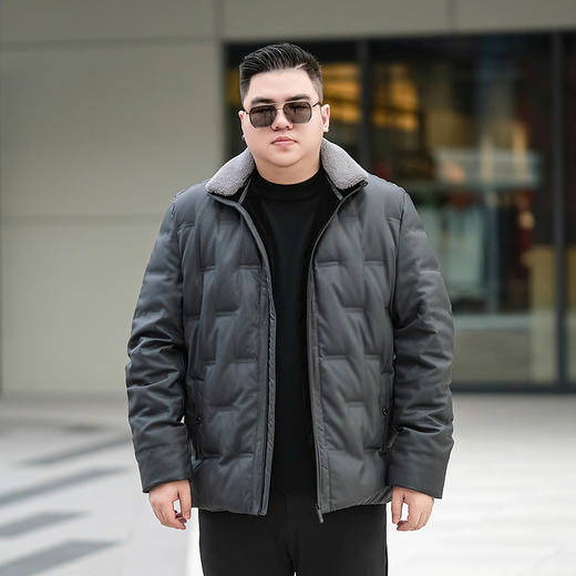 【皮羽绒】【新款DTX】大依优型大码羽绒服皮夹克PU外套加肥加大肥佬休闲上衣男士胖子秋冬 商品图7