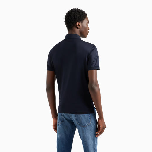 【一】EMPORIO ARMANI 阿玛尼 男士 ASV 徽标凸纹刺绣莱赛尔混纺针织短袖 Polo 衫 深蓝色 8N1FB6 1JUVZ 0920 商品图2
