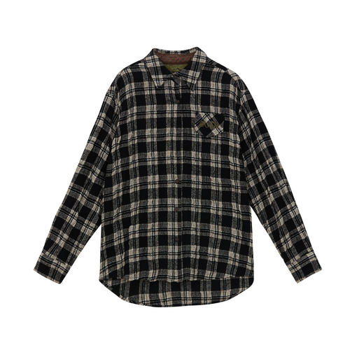 谜底黑白格子衬衫长袖女2024冬季新品宽松羊毛混纺衬衣244GC1484 商品图4