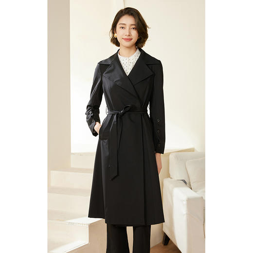 乔万尼风衣女款新款黑色经典收腰设计外套EM3A427 商品图2