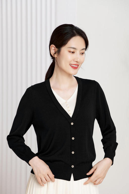 伯妮斯茵 | 极简高级风  V 领假两件针织开衫 春秋气质显瘦上衣HJ3E09 商品图2