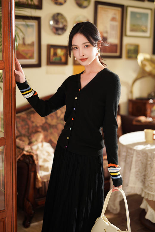 逸红颜明月优选 #高质学院风开衫「学院派」30羊毛混纺，撞色百搭彩虹糖开衫 商品图2