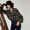 谜底黑白格子衬衫长袖女2024冬季新品宽松羊毛混纺衬衣244GC1484 商品缩略图1