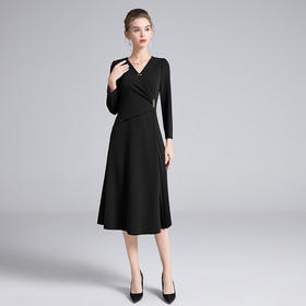 全新升级【铂金会员367/天猫499/差价132】(14047) 洛诗琳秋季新款V领设计感不规则褶皱收腰显瘦连衣裙女deo