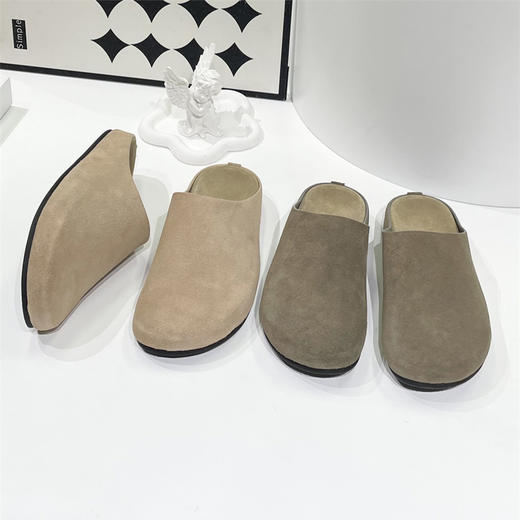 【顺丰包邮】54836 洛诗琳设计感真丝光牛反绒勃肯半包头半拖鞋1486 商品图4