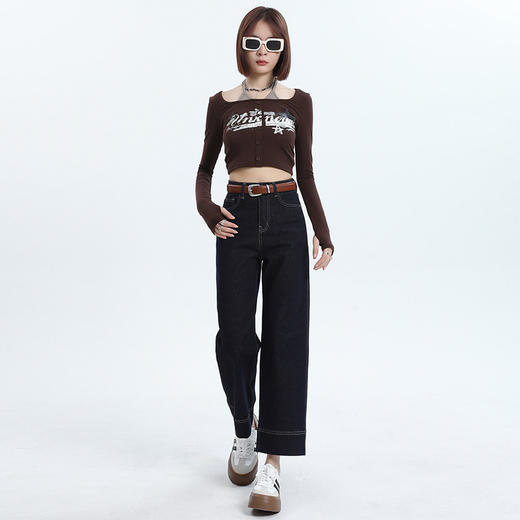 HEY+JEANS 复古设计感九分直筒牛仔裤 商品图3