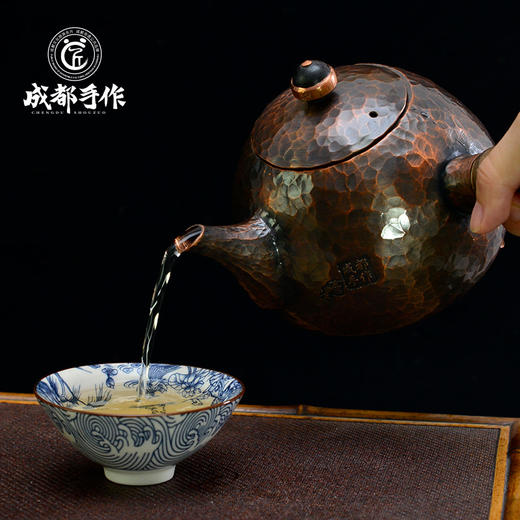 成都手作【李小毛铜壶】 复古原色  侧把古铜 非遗手工铜壶 整体锻打 四川礼物 商品图2