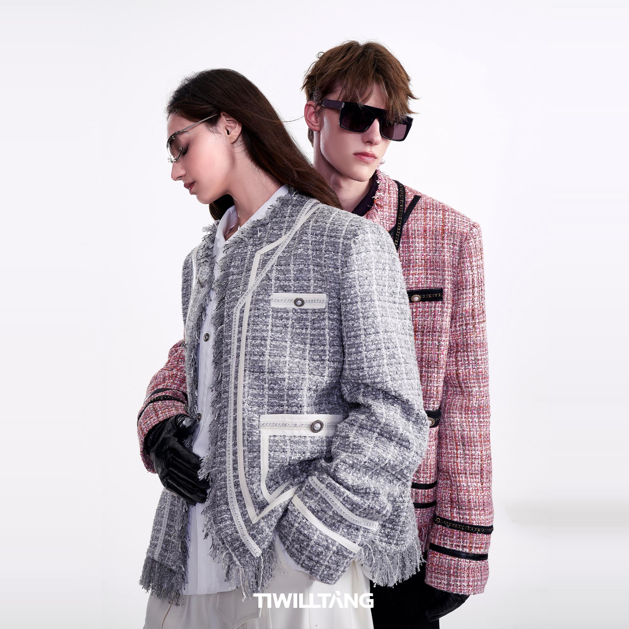 TIWLLTANG启世录"珠纱尽起"小香风链条无领西装