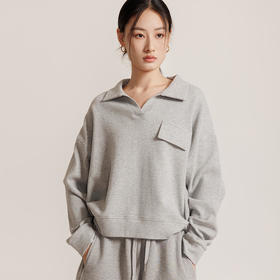 「短款卫衣，打造三七身材」 Polo领落肩短卫衣