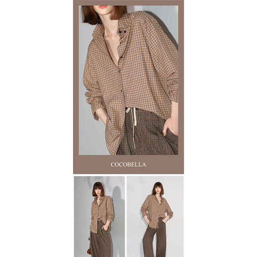 COCOBELLA重工对丝格纹通勤衬衫女高知学院风纯棉衬衣SR7049 商品图1