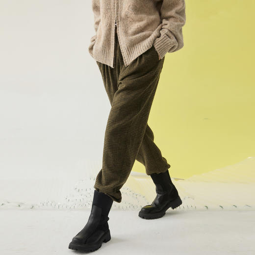 谜底格纹萝卜裤女2024冬季新品复古风宽松休闲裤九分裤244MK1587 商品图1