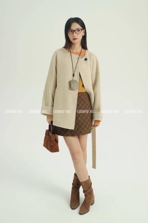 【门店同款】ENJOY冬季柔韧与共圆领一粒扣中长款大衣 159494971 商品图5