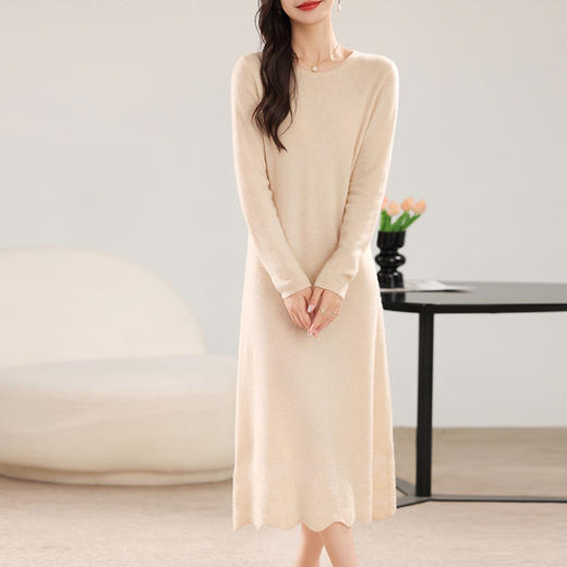 纤束马丝光纯羊毛下摆镂空花长裙 JN-2432 商品图6