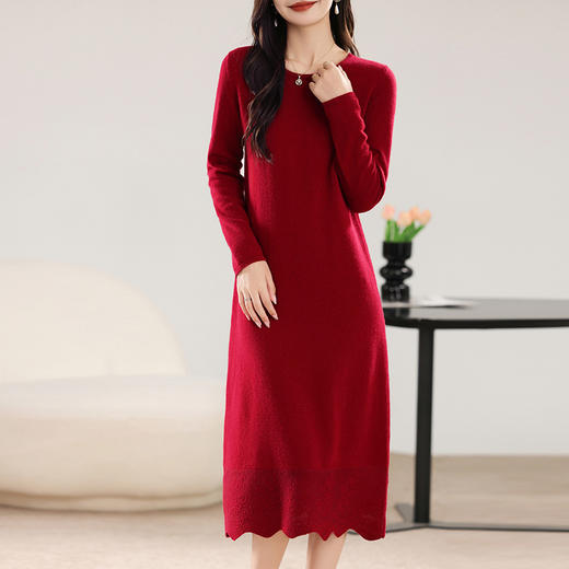 纤束马丝光纯羊毛下摆镂空花长裙 JN-2432 商品图2