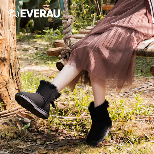 EVERAU蝴蝶结短靴雪地靴皮毛一体防滑防泼水女鞋EA3005 商品图6