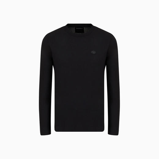 【一】EMPORIO ARMANI 阿玛尼 男士微型徽标贴片的 Supima 针织圆领长袖T恤 黑色 8N1TR1 1JRGZ 0999 商品图0
