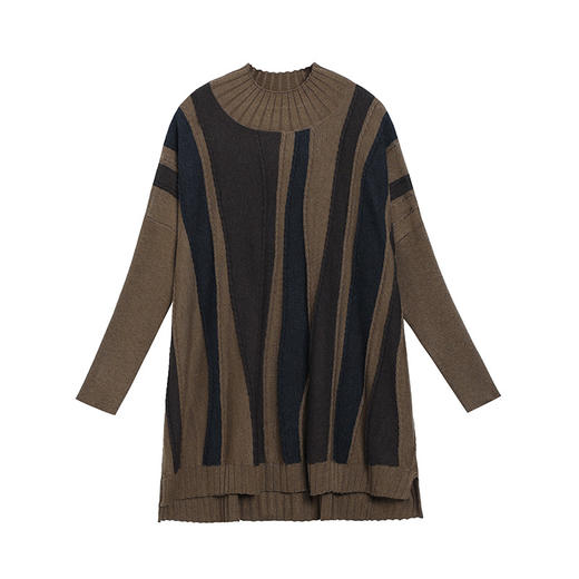 MH-280半高领中长款拼色大码毛衣女秋冬新款时尚长袖前短后长羊毛针织衫 商品图4