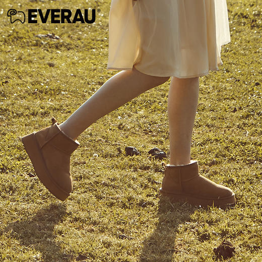 EVERAU羊皮毛一体雪地靴女冬季新款防水防滑短筒厚底短靴 EA3143 商品图1