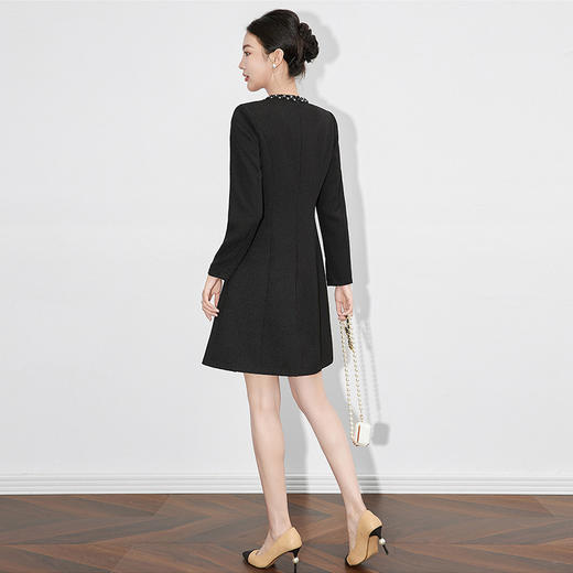 【高货wl】全新升级【铂金会员321/天猫429/差价108】(20023) 洛诗琳*名媛小香风法式通勤连衣裙收腰显瘦钉珠压褶裙 商品图4