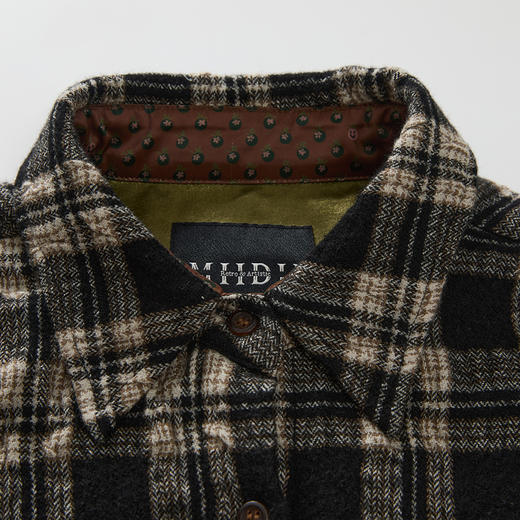 谜底黑白格子衬衫长袖女2024冬季新品宽松羊毛混纺衬衣244GC1484 商品图3