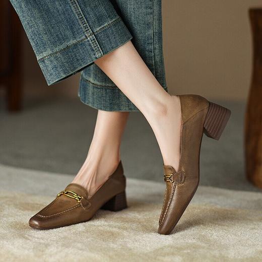 【预售5天】法式复古擦色单鞋，金属扣方头柔软乐福鞋CQSJ&H-888 商品图0