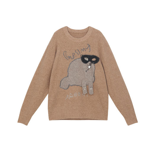 谜底套头针织衫女2024冬新品复古文艺趣味绣花宽松毛衣244MZ1856 商品图4