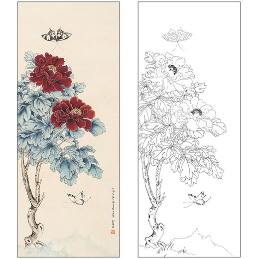 俞致贞花鸟工笔画白描底稿《花开富贵》牡丹临摹勾线高清打印稿ZZ18 商品图0