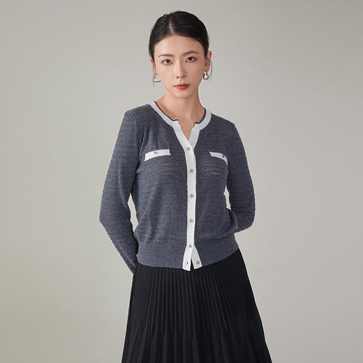 【hr】全新升级【铂金会员220/天猫299/差价79】(14422) 洛诗琳秋季灰色软糯叠穿毛针织衫小香风圆领羊毛小开衫 商品图0