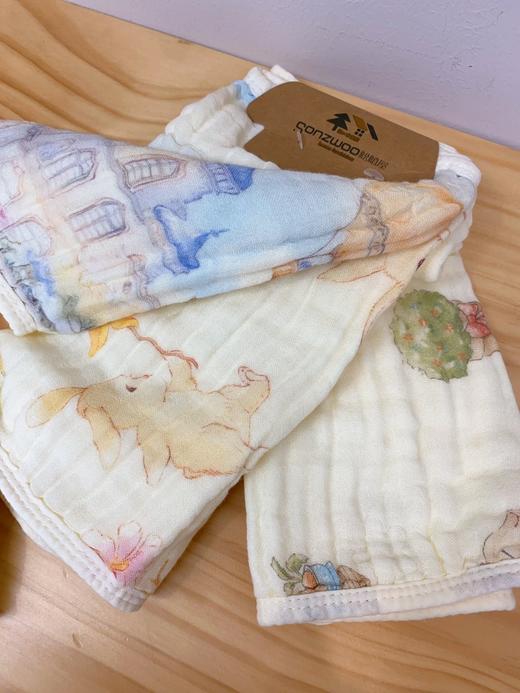 松植屋纱布高密印花童巾3条长方巾组合装婴幼儿童洗脸巾 汗巾 口水巾 商品图5