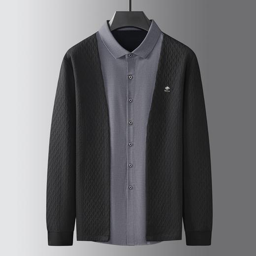 【假两件】【新款DK】大依优型大码男士假两件开衫长绒棉长袖T恤商务休闲上衣加肥加大胖子舒适 商品图1