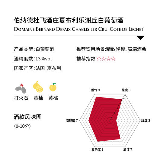 伯纳德杜飞酒庄夏布利乐谢丘白葡萄酒 法国 Domaine Bernard Defaix  Chablis 1er Cru 'Cote de Lechet', France 商品图1