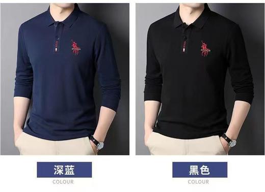 秋冬polo衫男士长袖T恤中青年翻领大码POLO衫刺绣休闲商务正装 商品图2