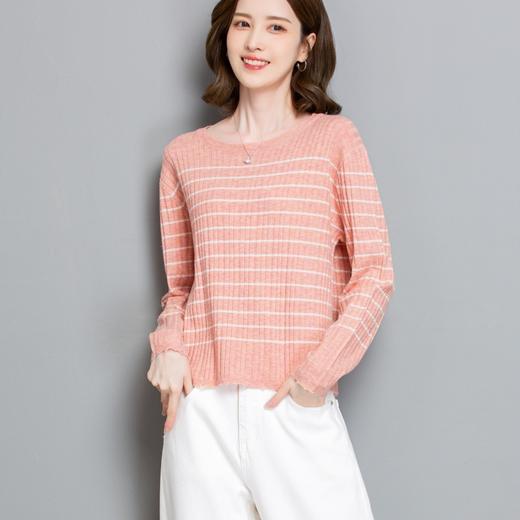 CC-tbrk-c110条纹针织衫短款上衣女秋季2024新款圆领打底衫薄款内搭毛衣女秋冬 商品图3