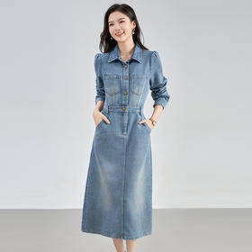 纯棉翻领中长款水洗牛仔裙WLZD2429501