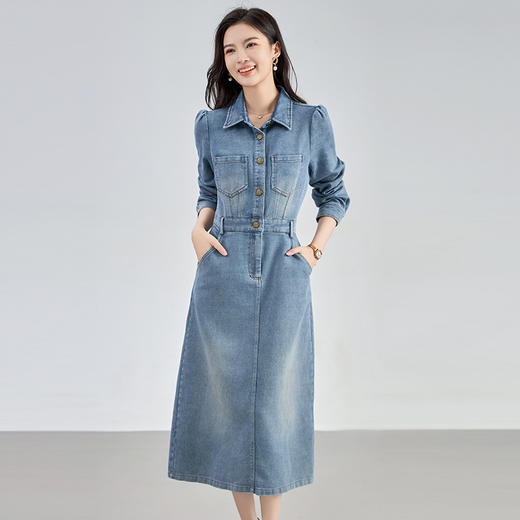 纯棉翻领中长款水洗牛仔裙WLZD2429501 商品图0