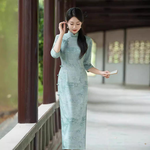 改良国风气质，雪花绒旗袍裙ZA-235 商品图2