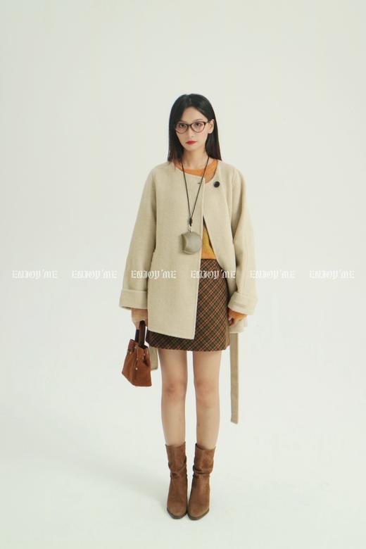 【门店同款】ENJOY冬季柔韧与共圆领一粒扣中长款大衣 159494971 商品图7