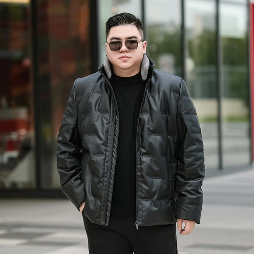 【皮羽绒】【新款DTX】大依优型大码羽绒服皮夹克PU外套加肥加大肥佬休闲上衣男士胖子秋冬 商品图5