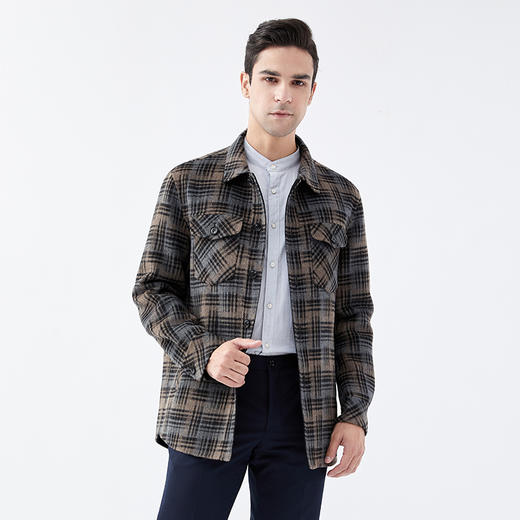 IN AND ON 羊毛格纹衬衫款双面呢大衣 20910 商品图3