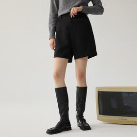 谜底A型短裤女2024冬季新品极简风高腰百搭合体直筒短裤244MK1688