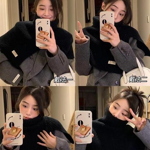 【韩国东大门开叉高领披肩】秋冬 韩版毛线针织围脖套女 保暖套头围巾  商品图2