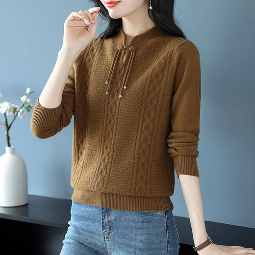 CC-DW-692秋冬新中式盘扣纯羊毛衫女时尚百搭立领保暖打底衫上衣 商品图2