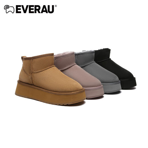 EVERAU羊皮毛一体雪地靴女冬季新款防水防滑短筒厚底短靴 EA3143 商品图0