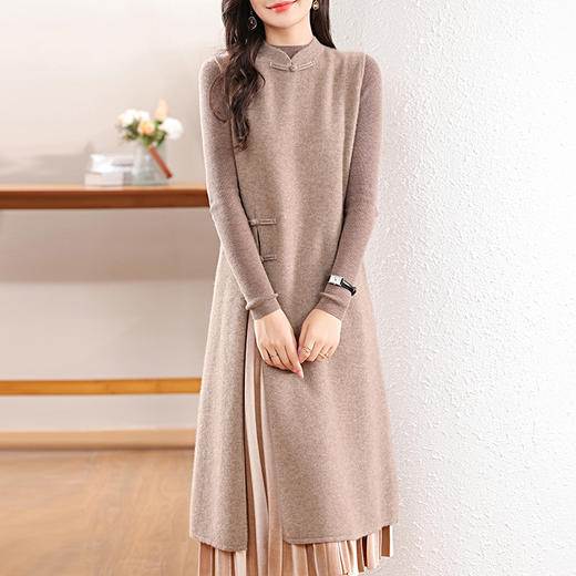 纤束马丝光纯羊毛开叉旗袍长马甲 JN-2413 商品图7