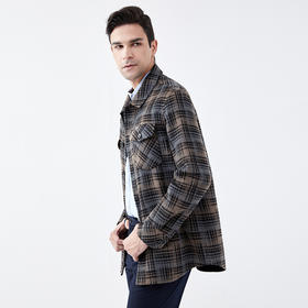 IN AND ON 羊毛格纹衬衫款双面呢大衣 20910