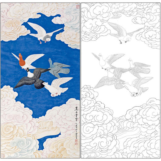 俞致贞花鸟工笔画白描底稿《直上青霄》临摹勾线高清打印稿ZZ15 商品图0