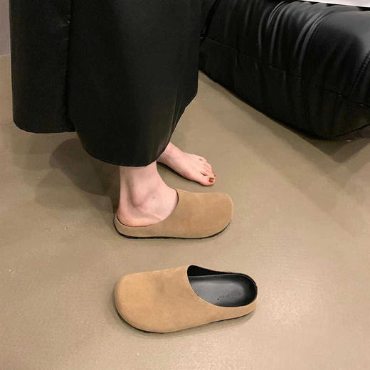 【顺丰包邮】54836 洛诗琳设计感真丝光牛反绒勃肯半包头半拖鞋1486 商品图2