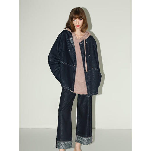 COCOBELLA重工LOGO印花细闪亮葱原牛外套女秋牛仔夹克DN7057 商品图3