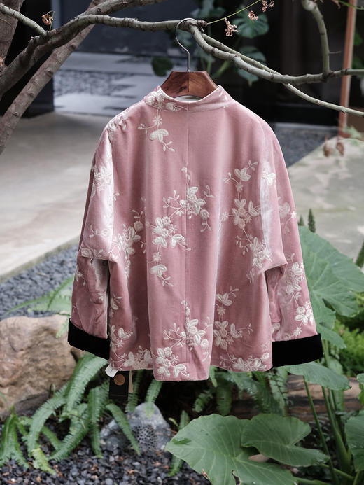 盛唐牡丹| 粉色丝绒绣花对襟外套 商品图8