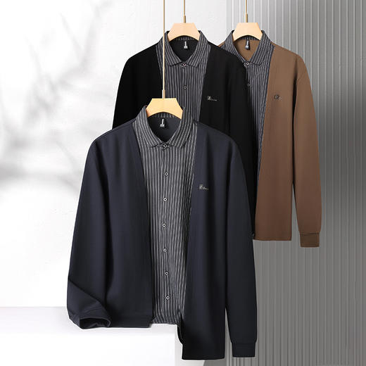 【假两件】【新款DK】大依优型大码男士假两件开衫长袖T恤商务休闲上衣加肥加大胖子舒适 商品图5